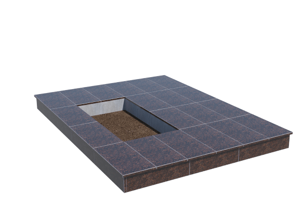 Площадки на могилу в Тихорецке | Площадка с вертикальной (15 см) облицовкой Дымовским гранитом (под цветник)