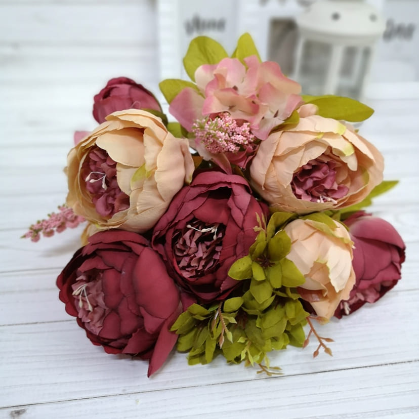 Искусственные цветы в Тихорецке | Цветы искусственные «Пионы», персиково-малиновые, букет