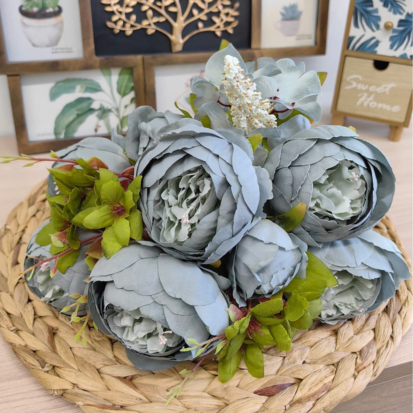 Искусственные цветы в Тихорецке | Цветы искусственные «Пионы», серо-голубые, букет